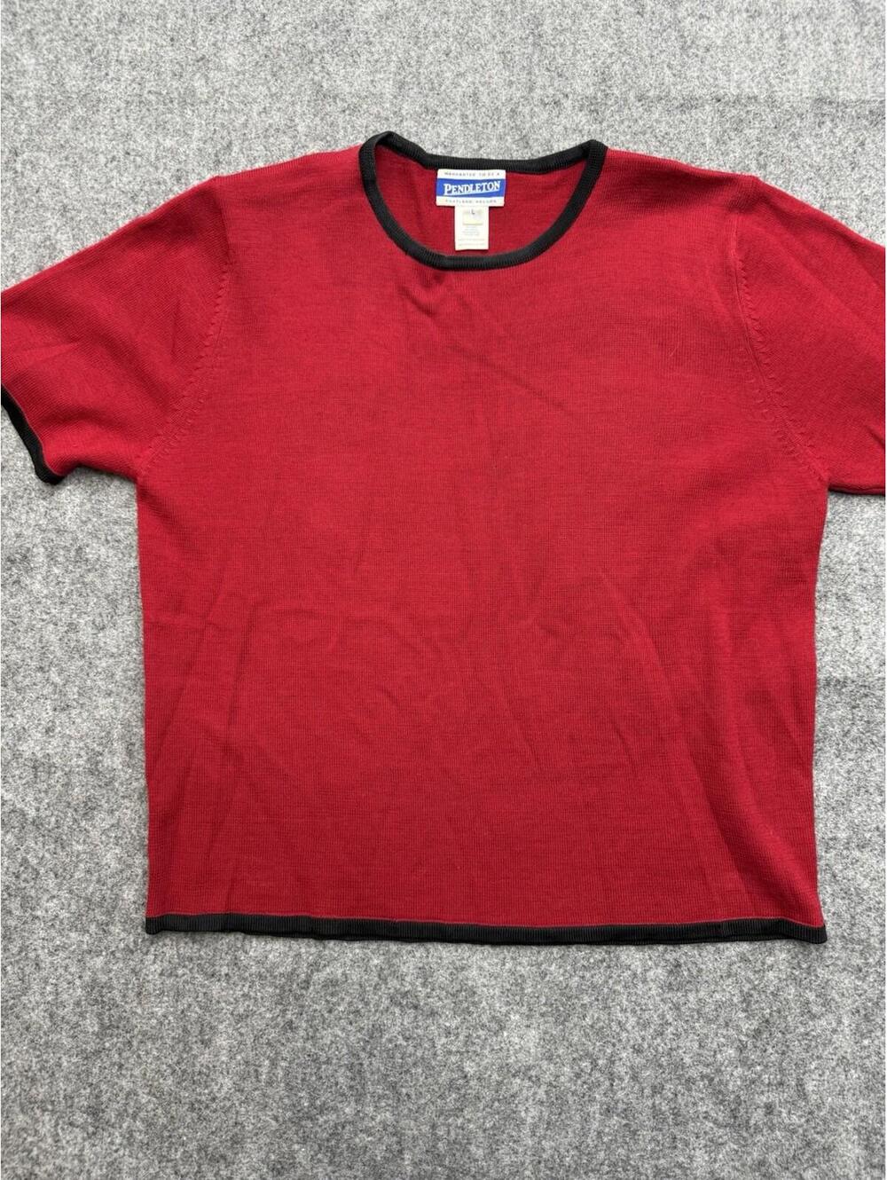 Pendleton Women’s Large Short Sleeve Red Wool Blend Contrast Trim Sweater
